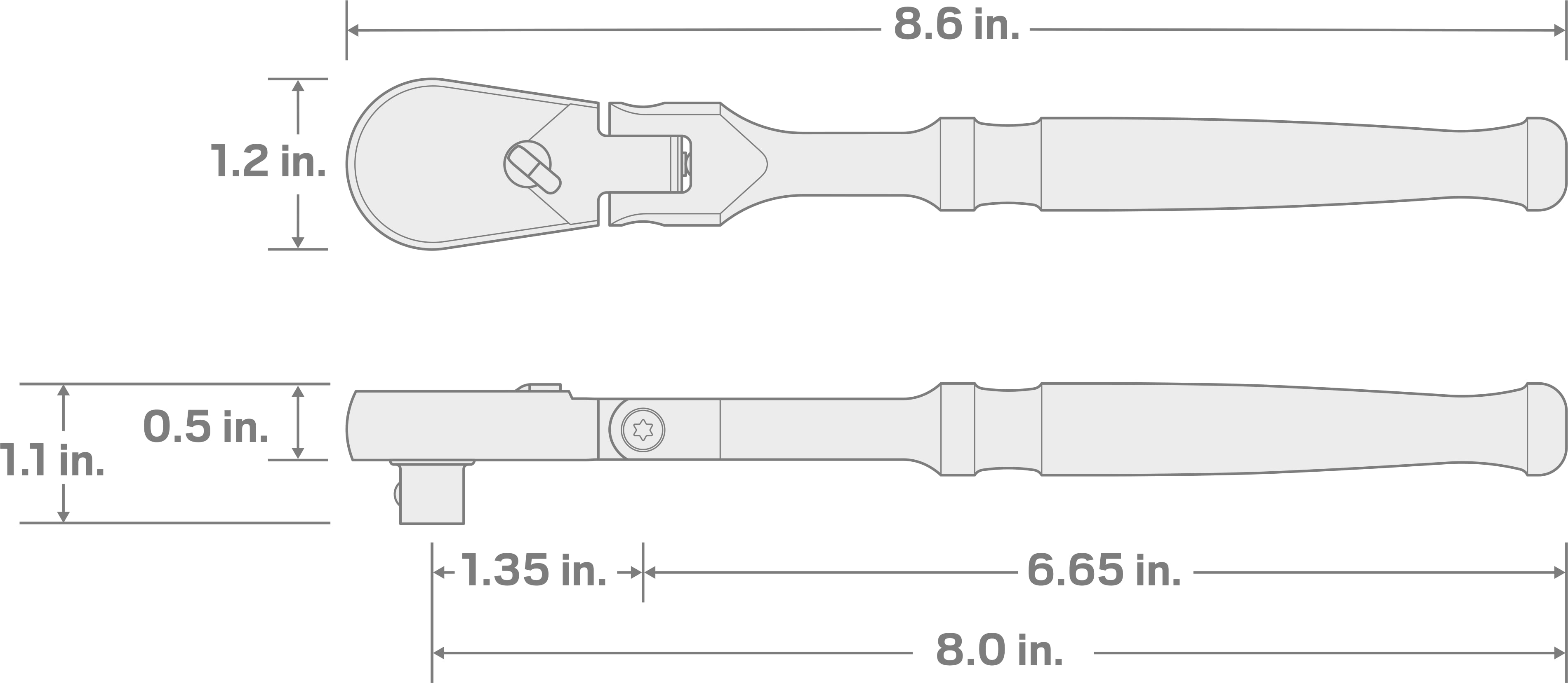 Specs for 3/8 Inch Drive x 8 Inch Flex Head Ratchet