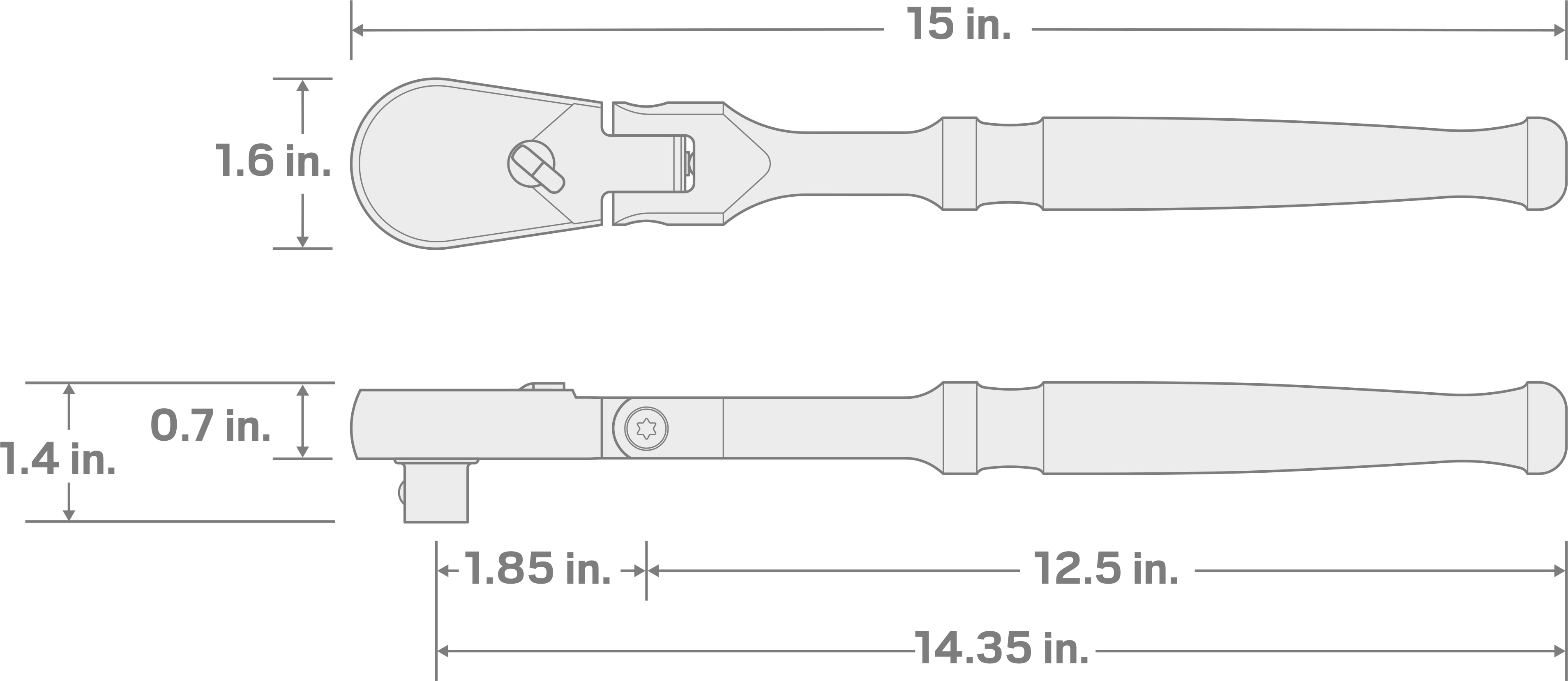 Specs for 1/2 Inch Drive x 14 Inch Flex Head Ratchet