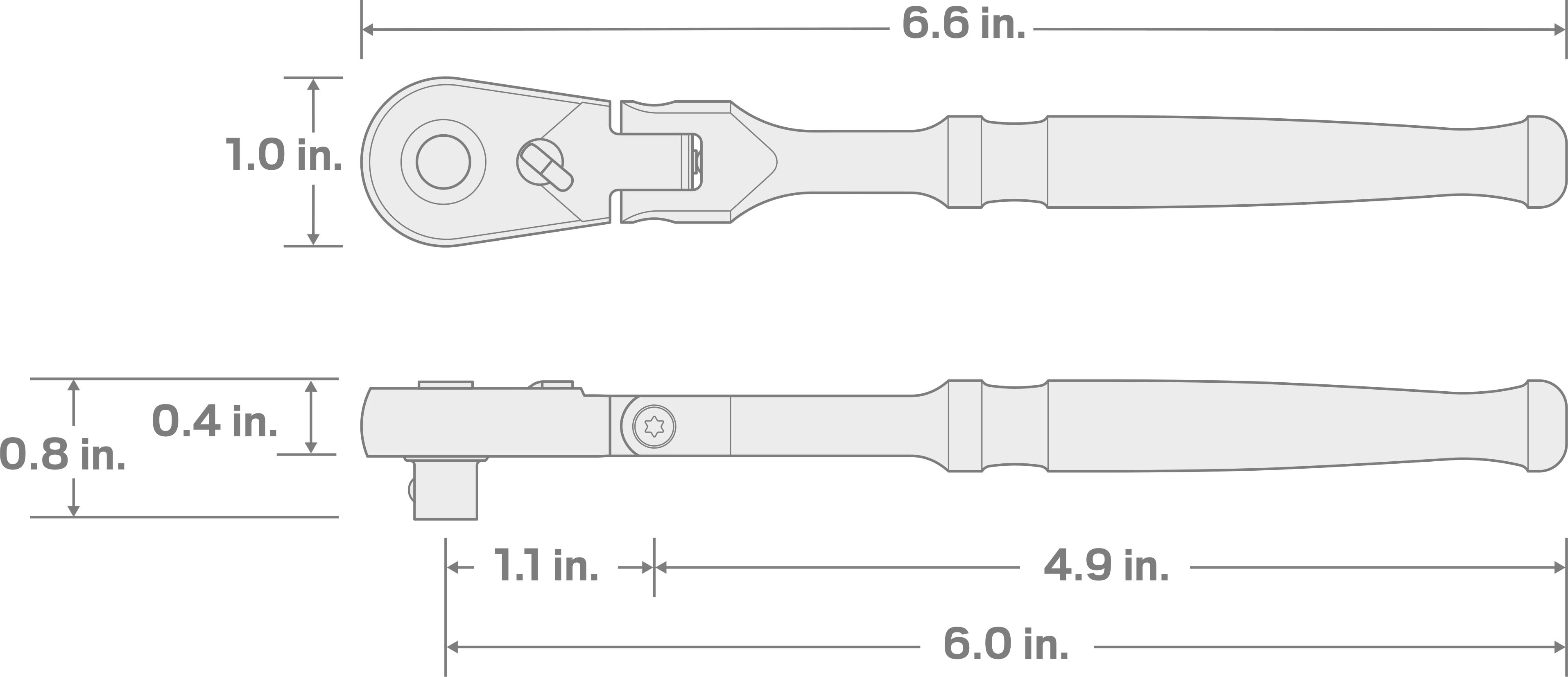 Specs for 1/4 Inch Drive x 6 Inch Flex Head Quick-Release Ratchet