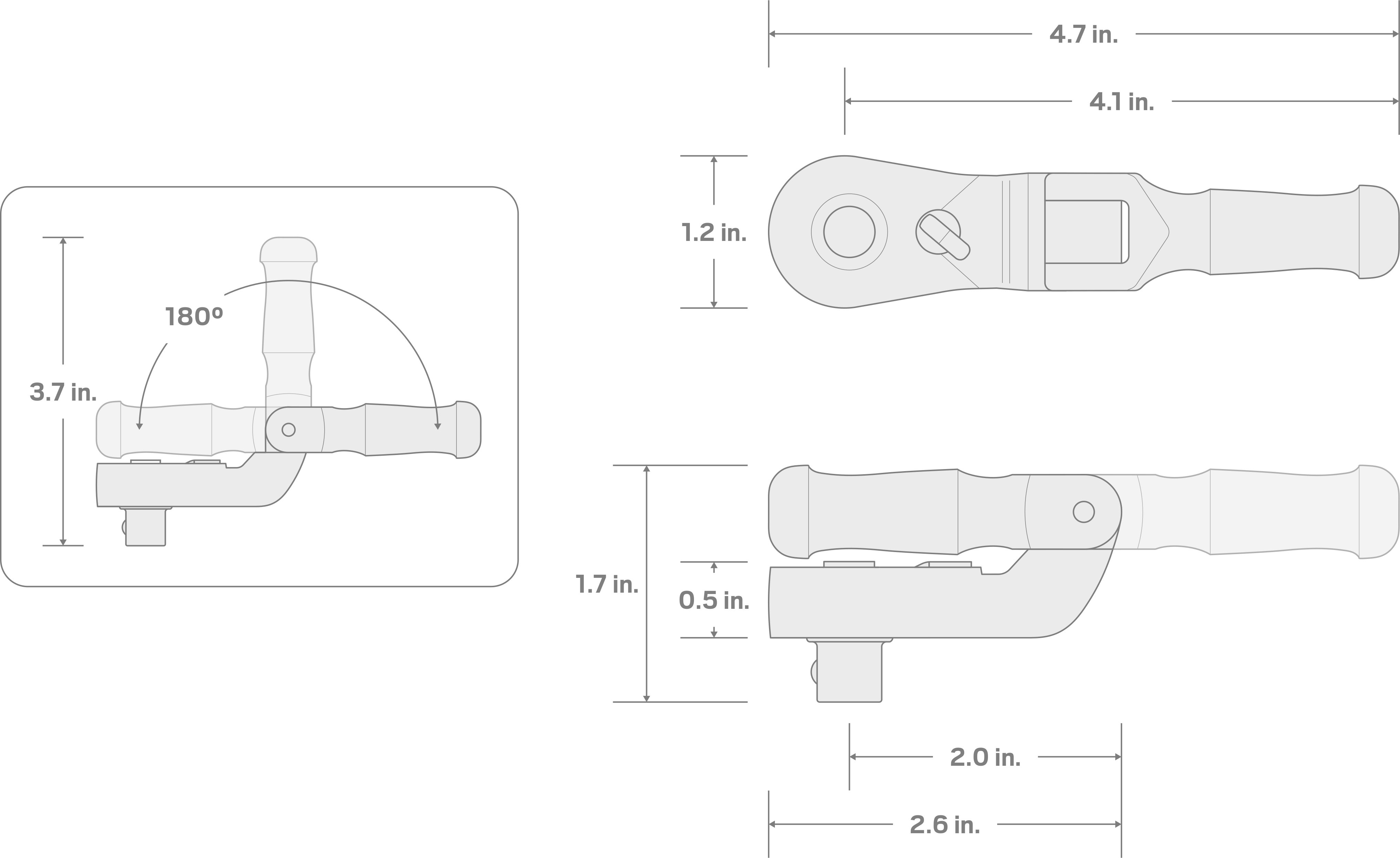 Specs for 3/8 Inch Drive Folding Quick-Release Stubby Ratchet