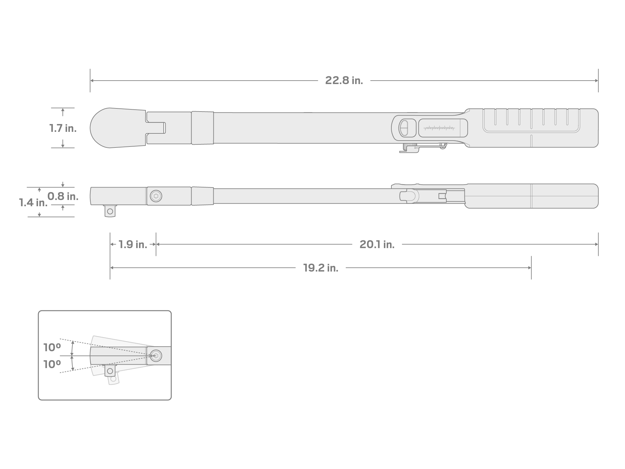 Specs for 1/2 Inch Drive Split Beam Torque Wrench (40-250 ft.-lb.)