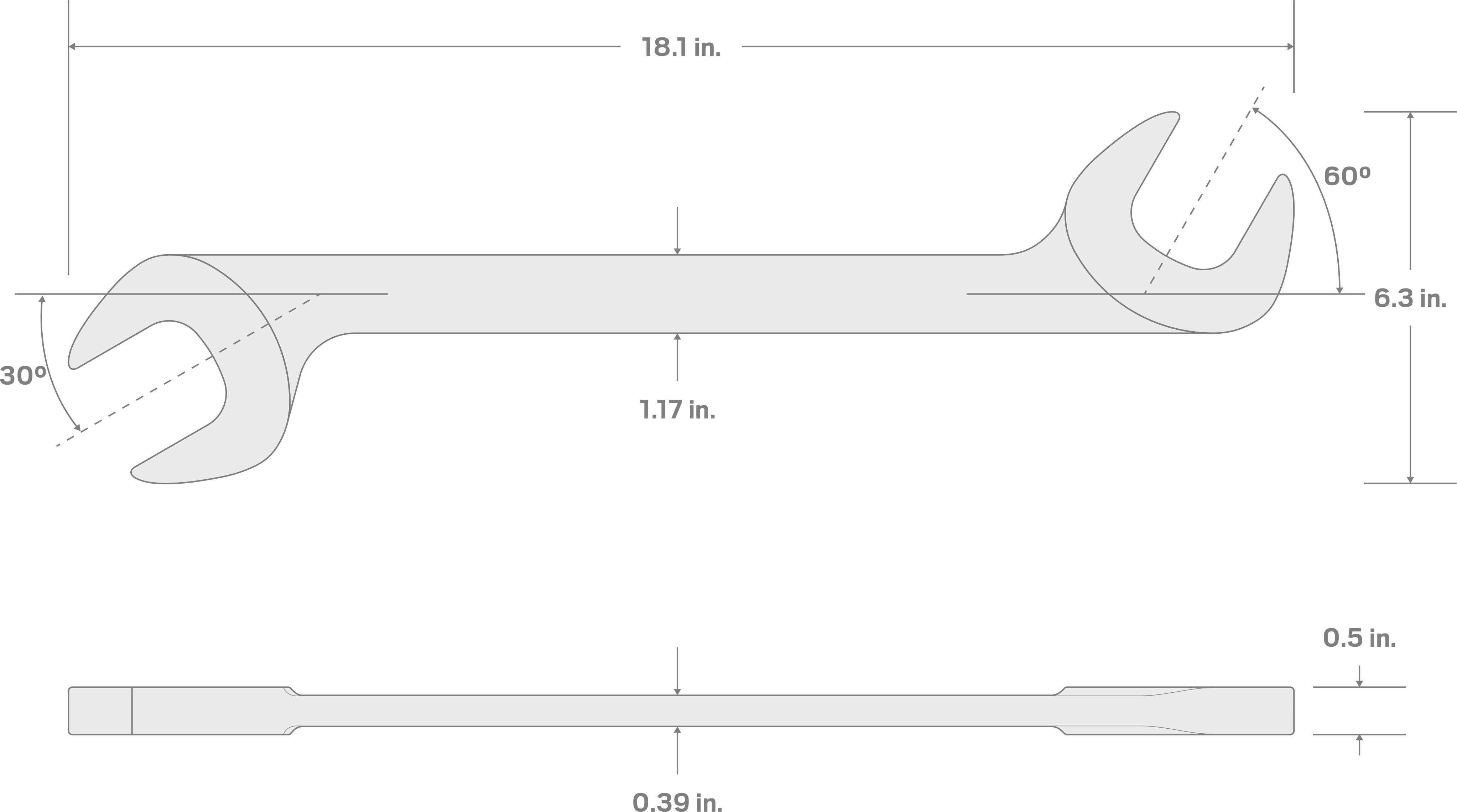 Specs for 2 Inch Angle Head Open End Wrench