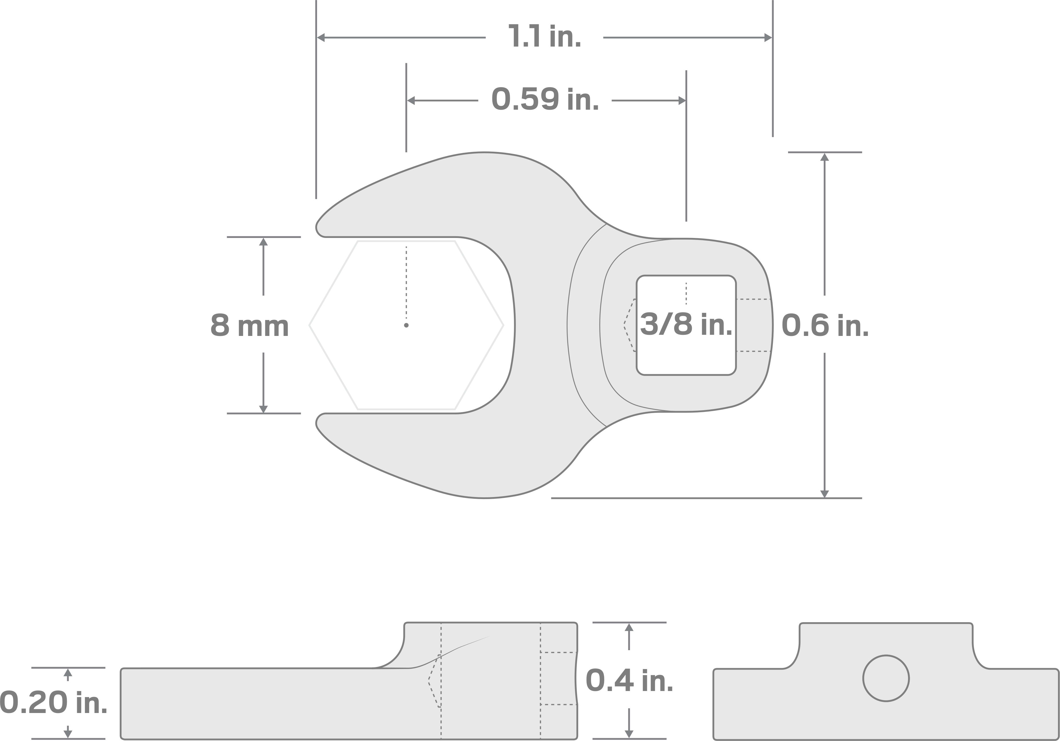 Specs for 3/8 Inch Drive x 8 mm Crowfoot Wrench