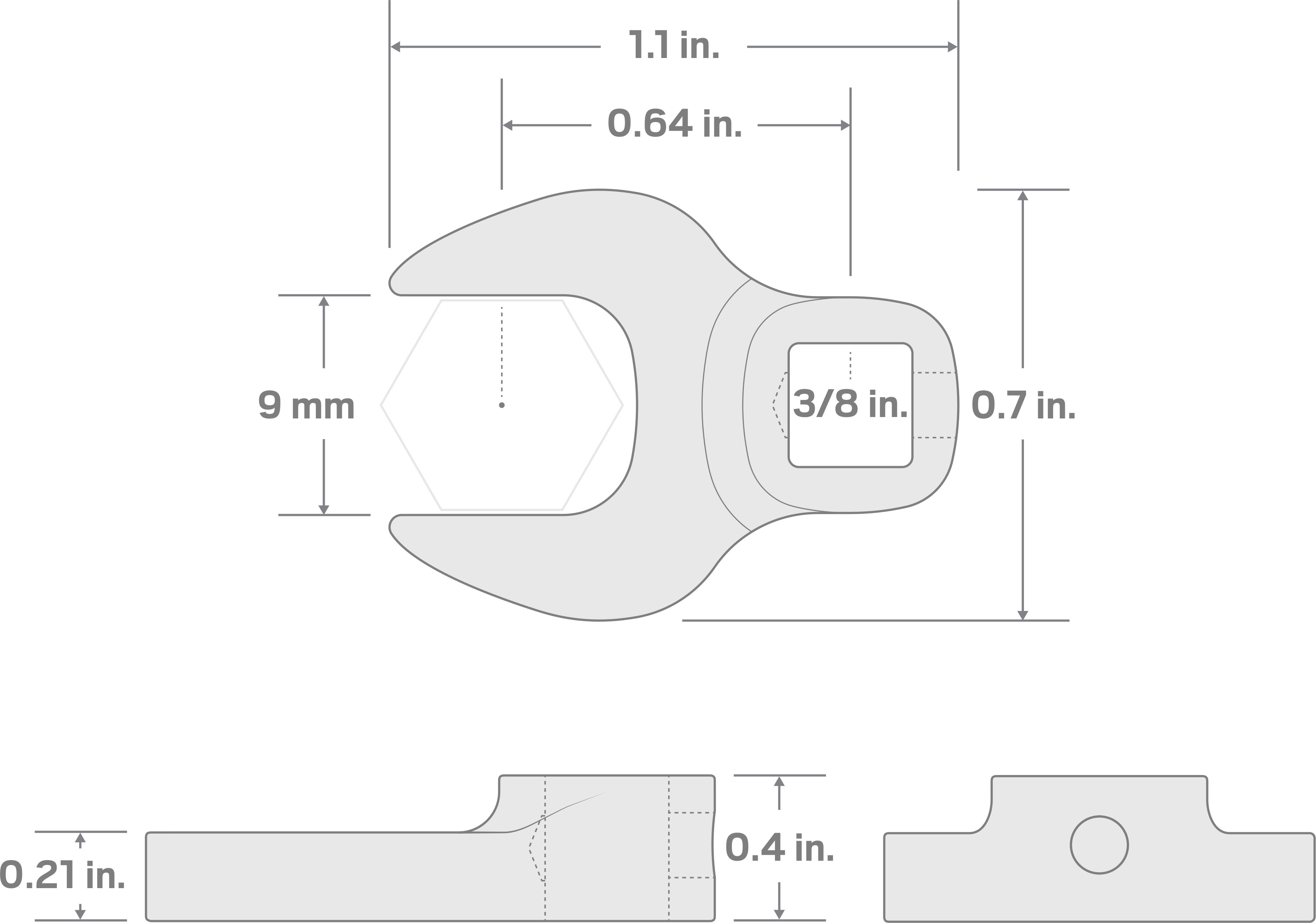 Specs for 3/8 Inch Drive x 9 mm Crowfoot Wrench