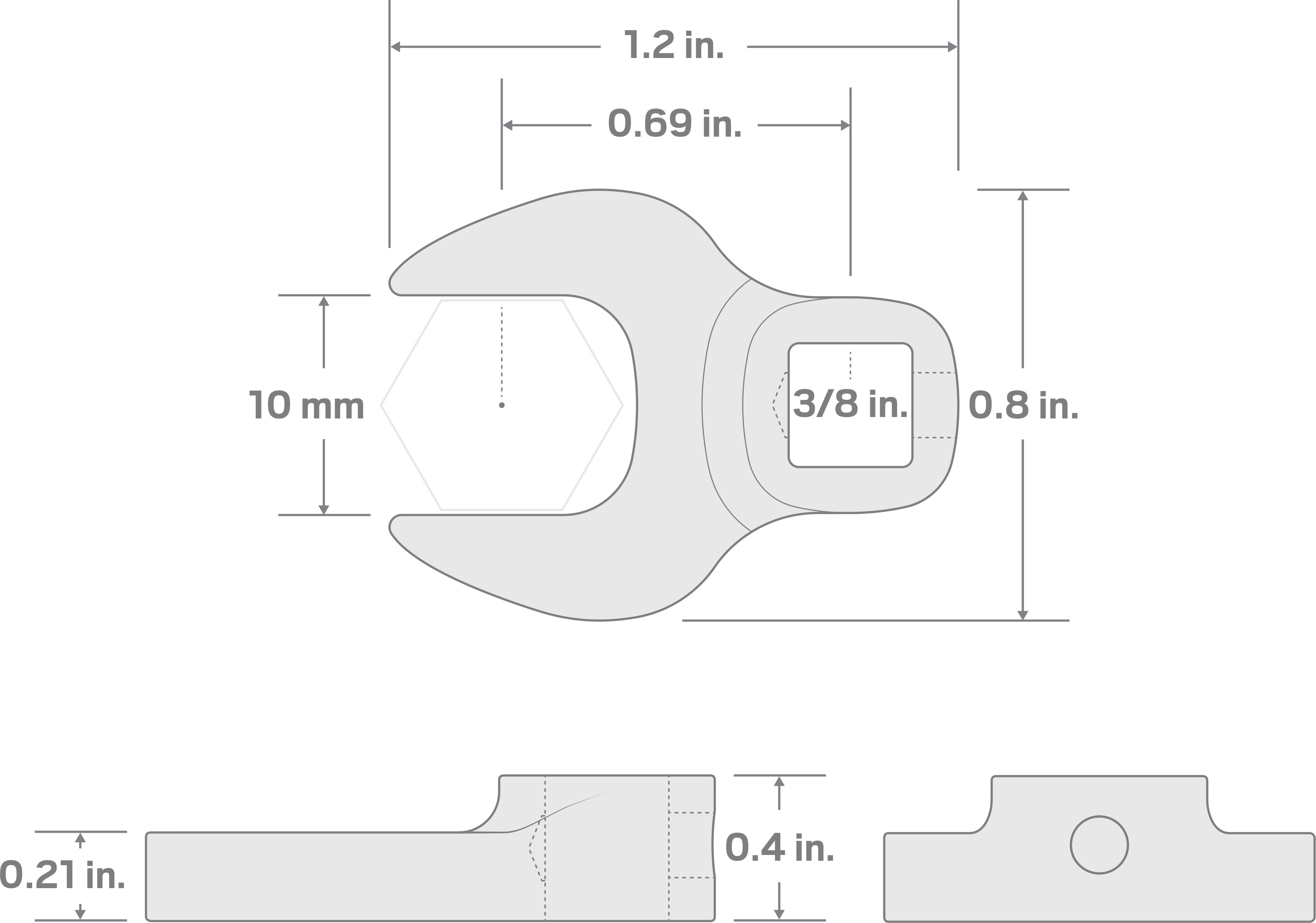 Specs for 3/8 Inch Drive x 10 mm Crowfoot Wrench