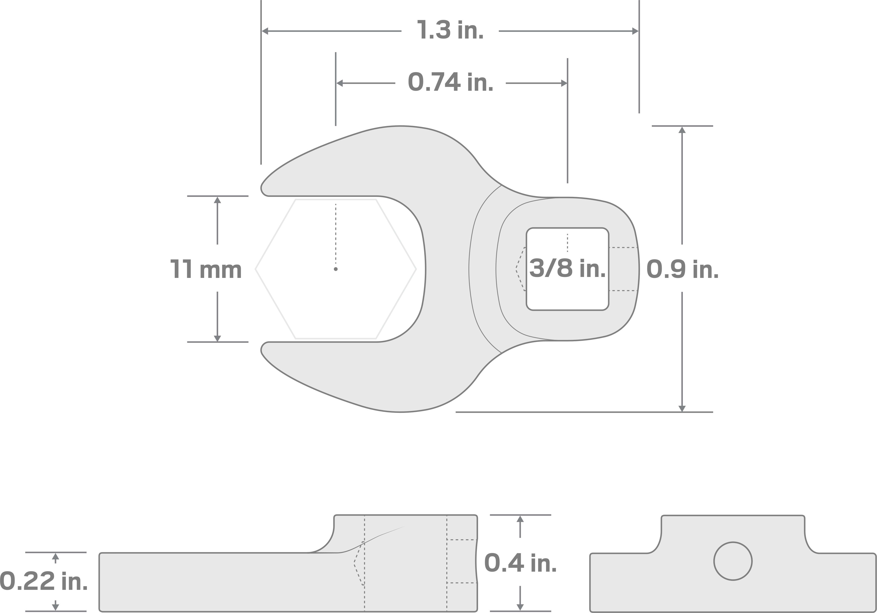 Specs for 3/8 Inch Drive x 11 mm Crowfoot Wrench