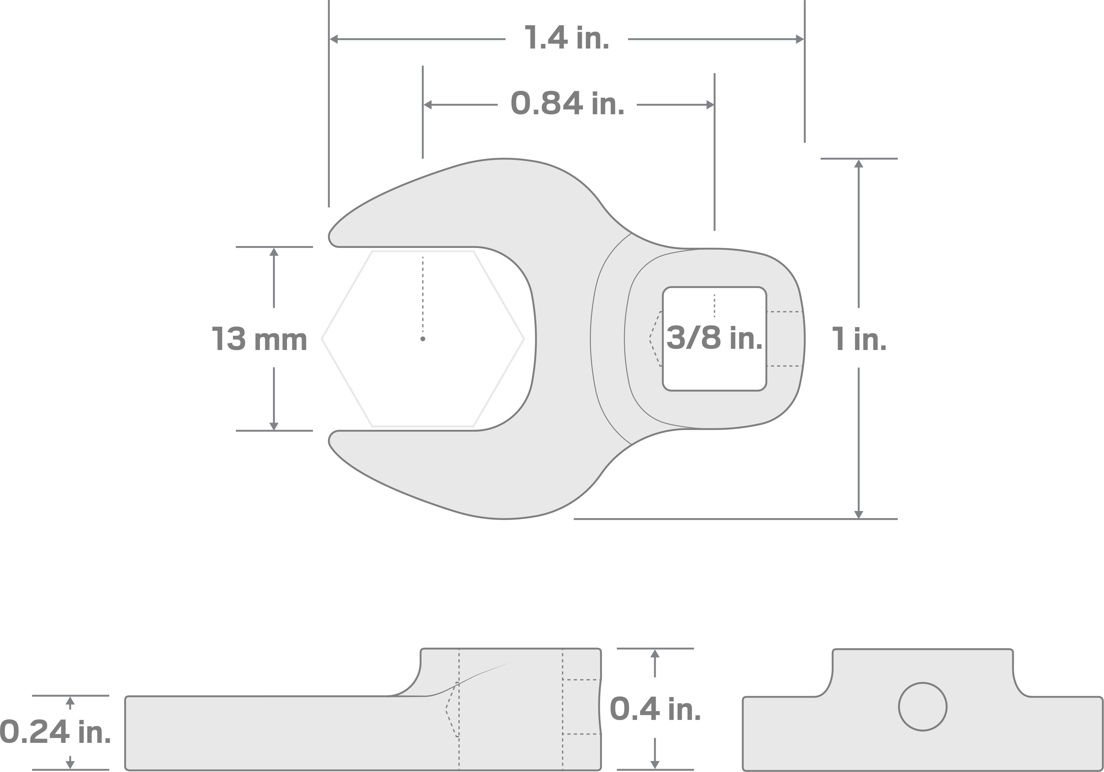 Specs for 3/8 Inch Drive x 13 mm Crowfoot Wrench