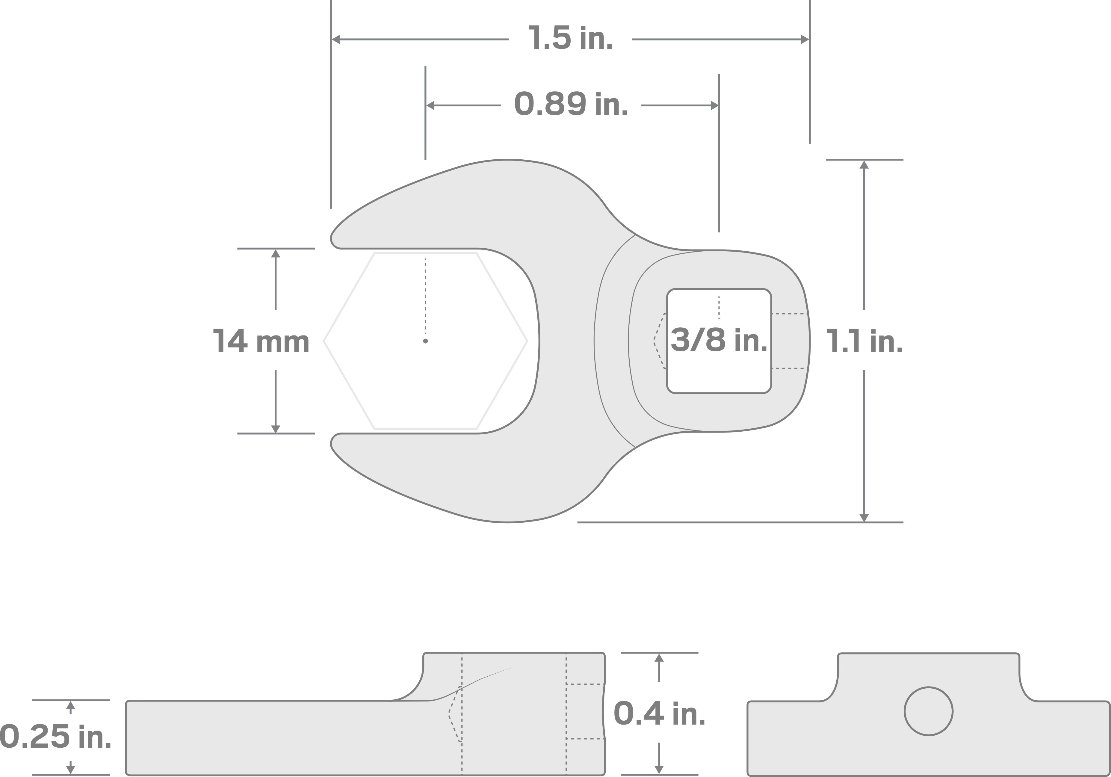 Specs for 3/8 Inch Drive x 14 mm Crowfoot Wrench