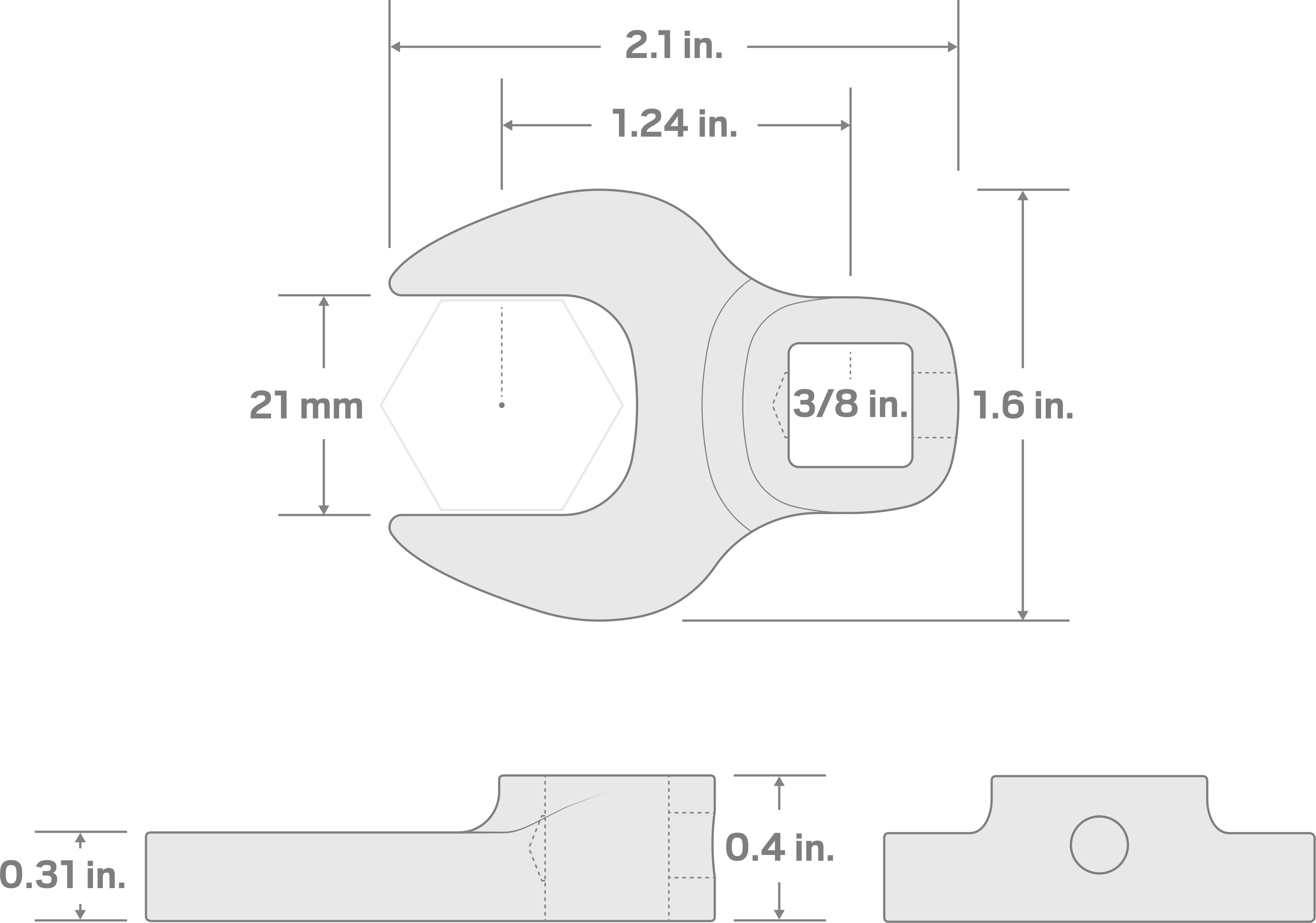 Specs for 3/8 Inch Drive x 21 mm Crowfoot Wrench