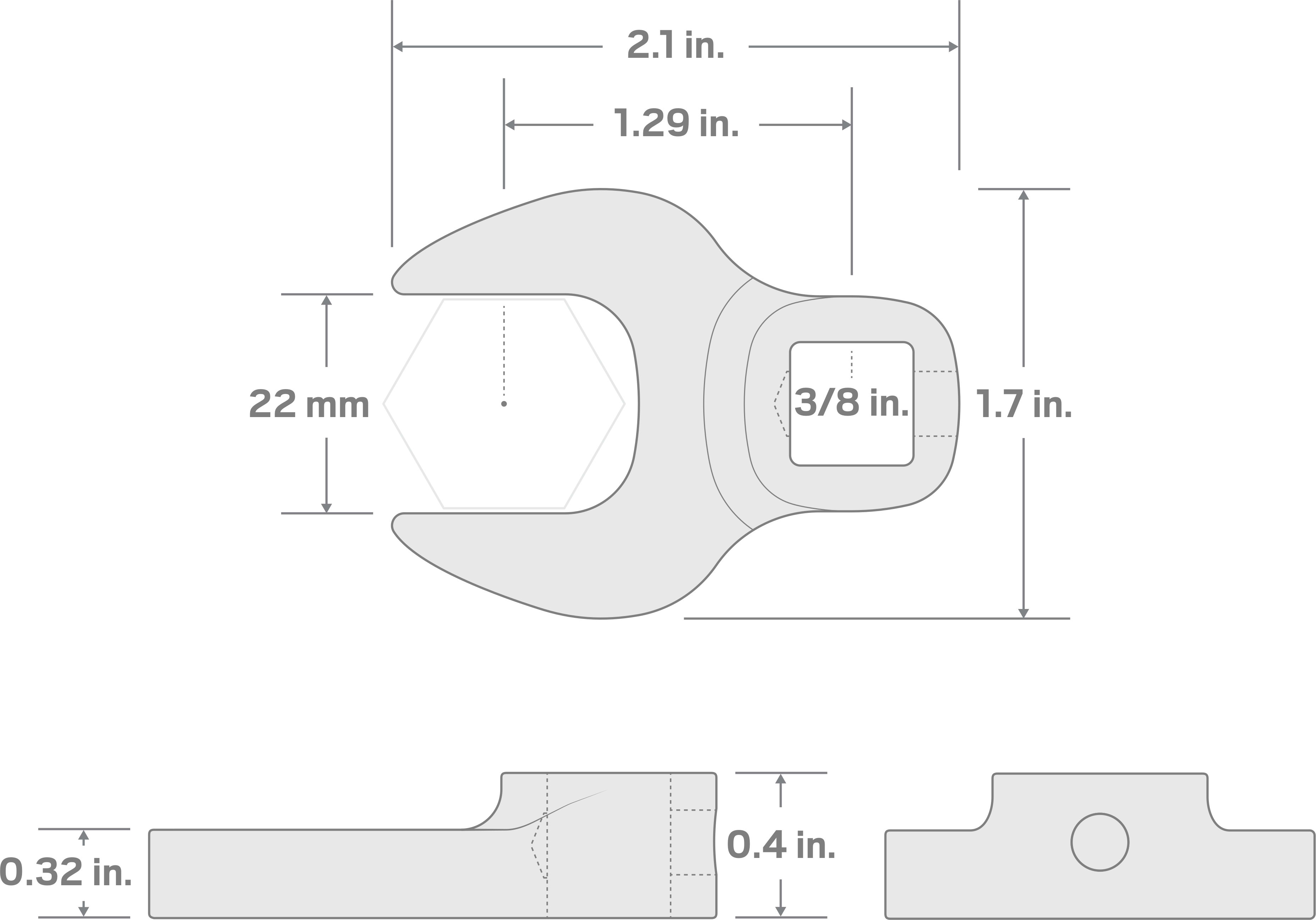 Specs for 3/8 Inch Drive x 22 mm Crowfoot Wrench