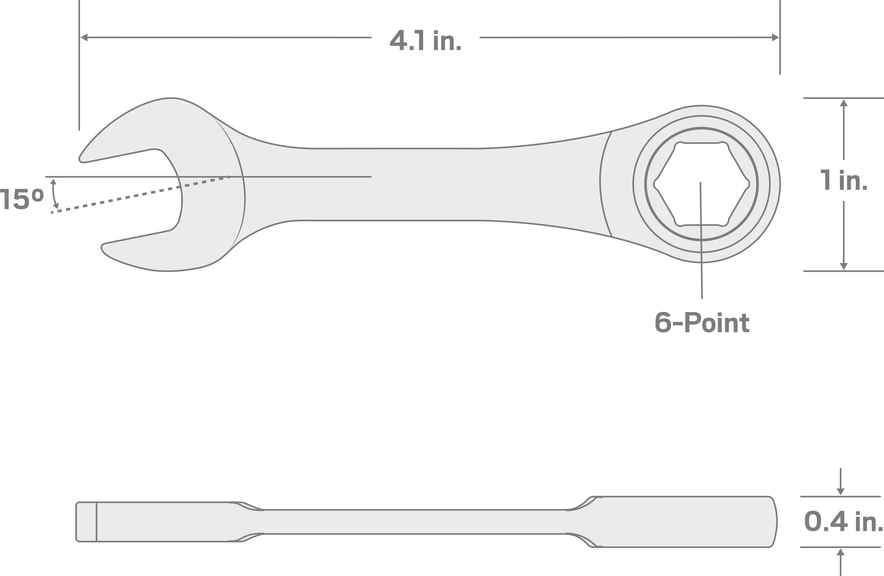 Specs for 7/16 Inch Stubby Ratcheting Combination Wrench