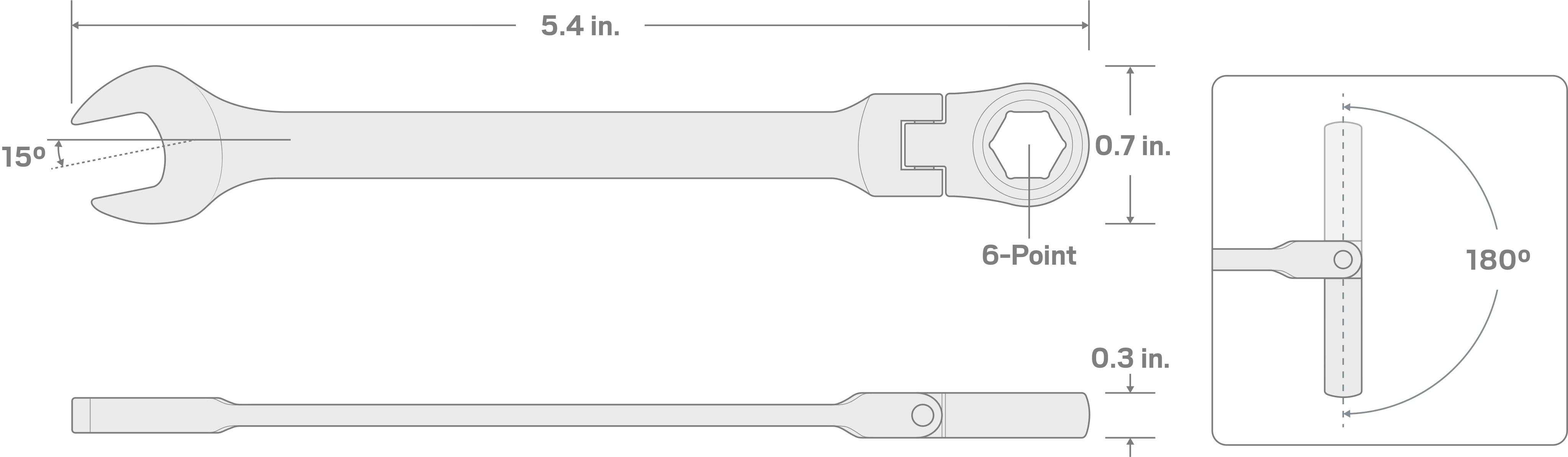 Specs for 1/4 Inch Flex Ratcheting Combination Wrench