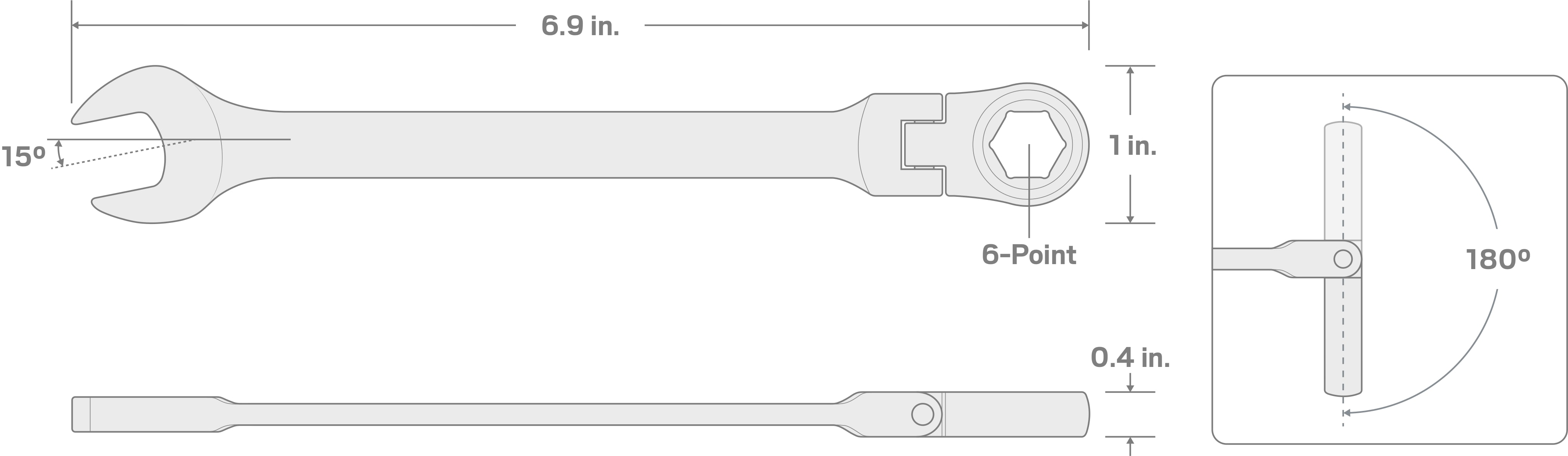 Specs for 7/16 Inch Flex Ratcheting Combination Wrench