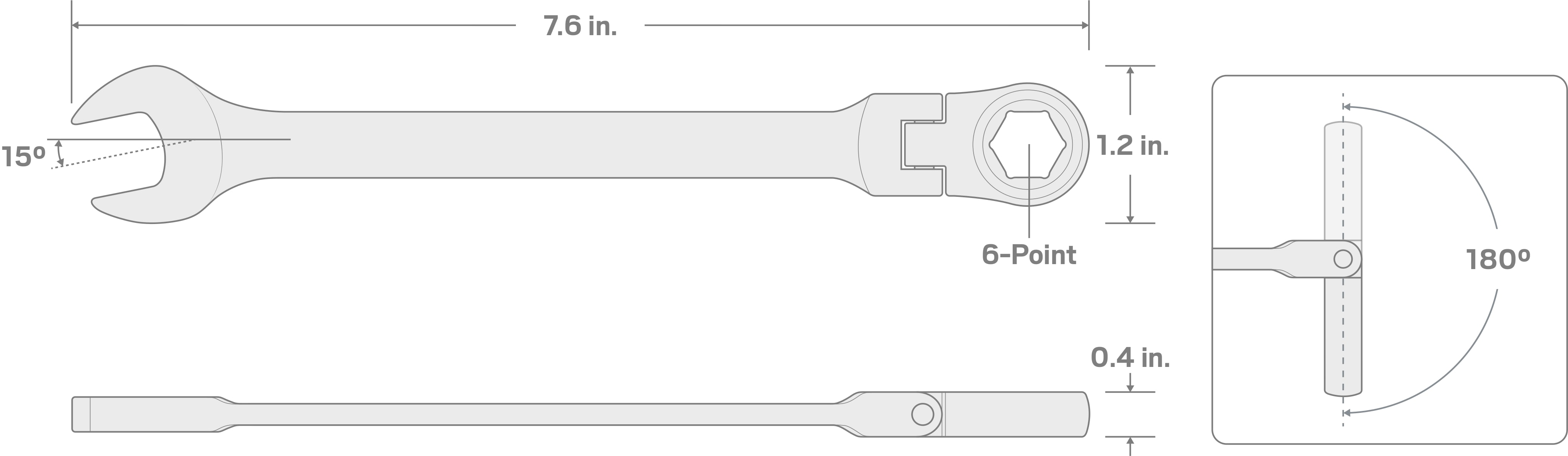 Specs for 9/16 Inch Flex Ratcheting Combination Wrench