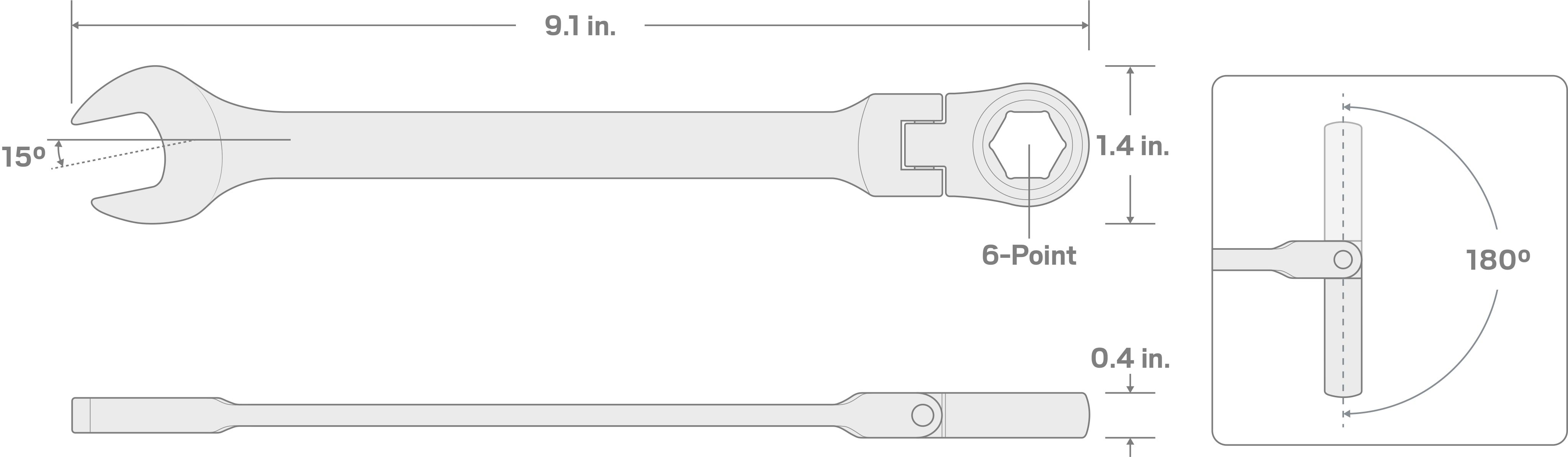 Specs for 11/16 Inch Flex Ratcheting Combination Wrench
