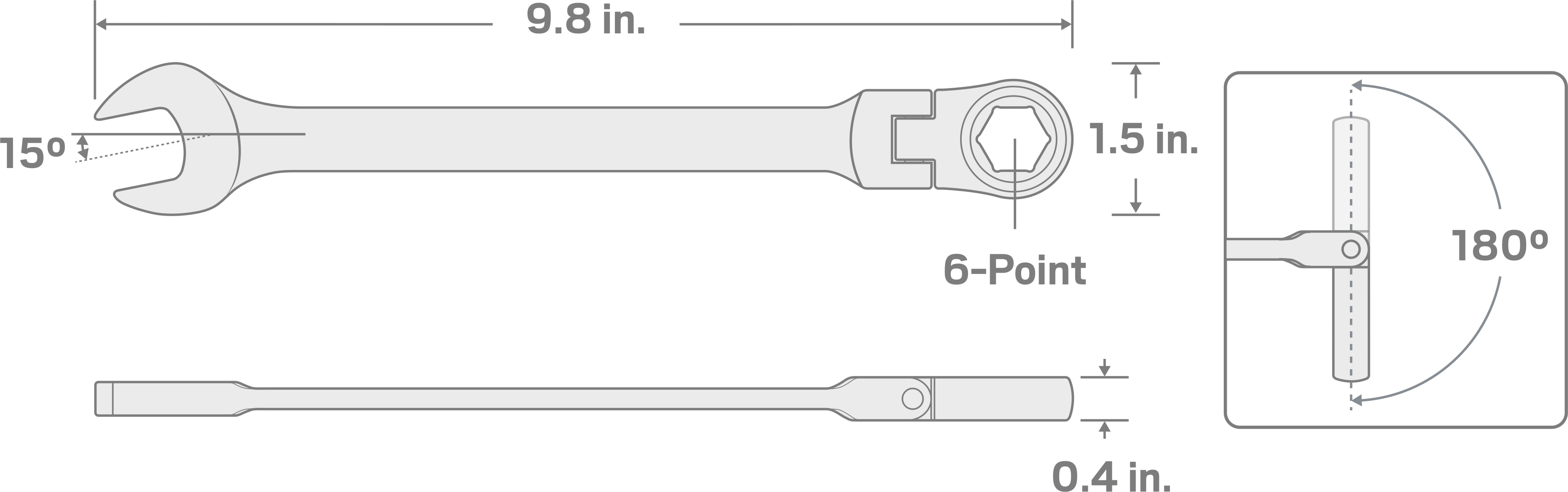 Specs for 3/4 Inch Flex Ratcheting Combination Wrench