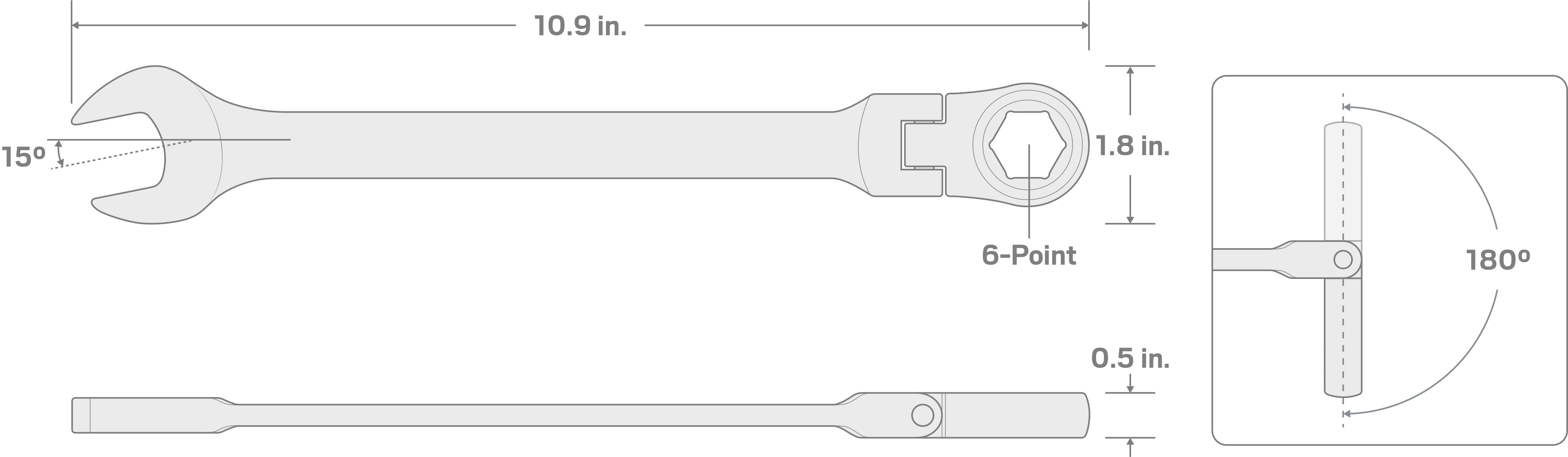 Specs for 13/16 Inch Flex Ratcheting Combination Wrench