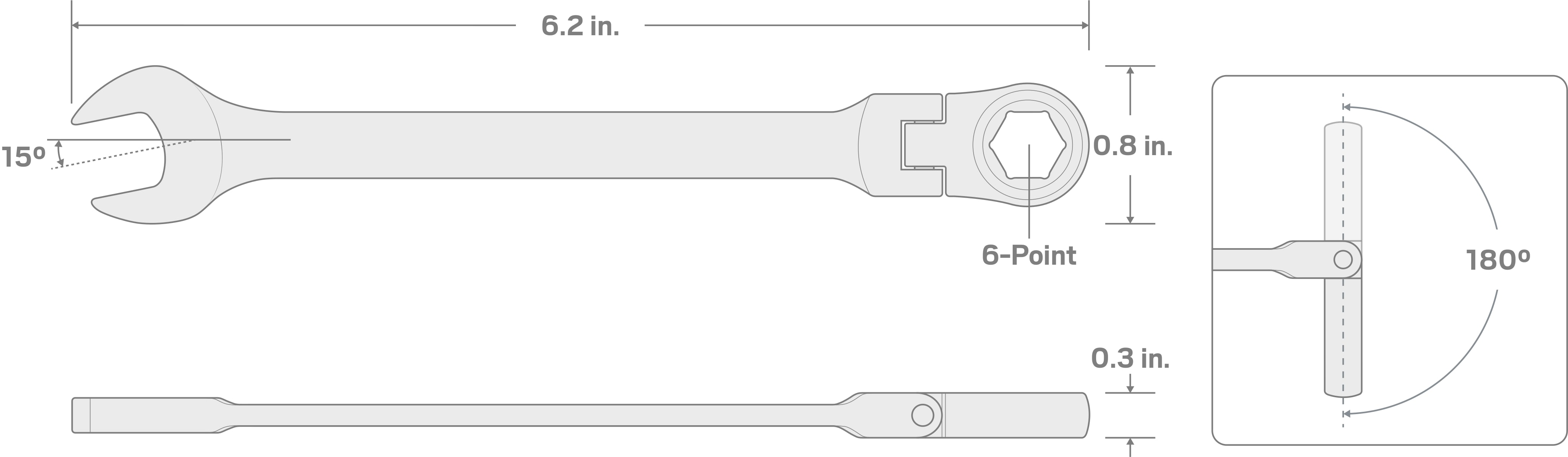 Specs for 10 mm Flex Ratcheting Combination Wrench