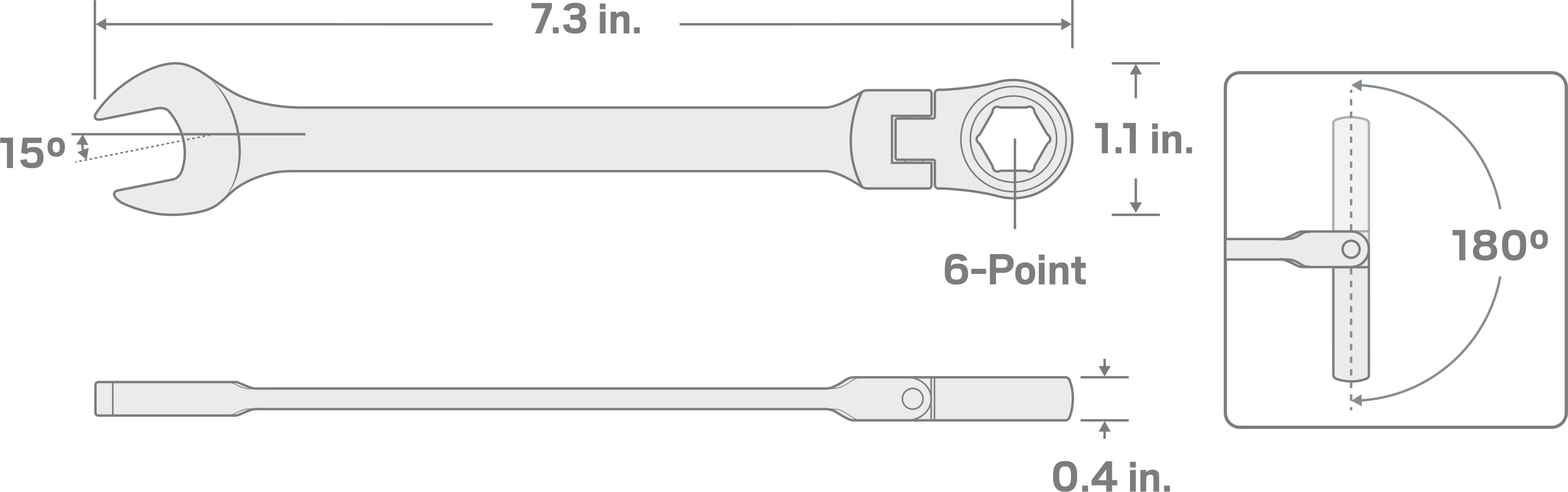 Specs for 13 mm Flex Ratcheting Combination Wrench