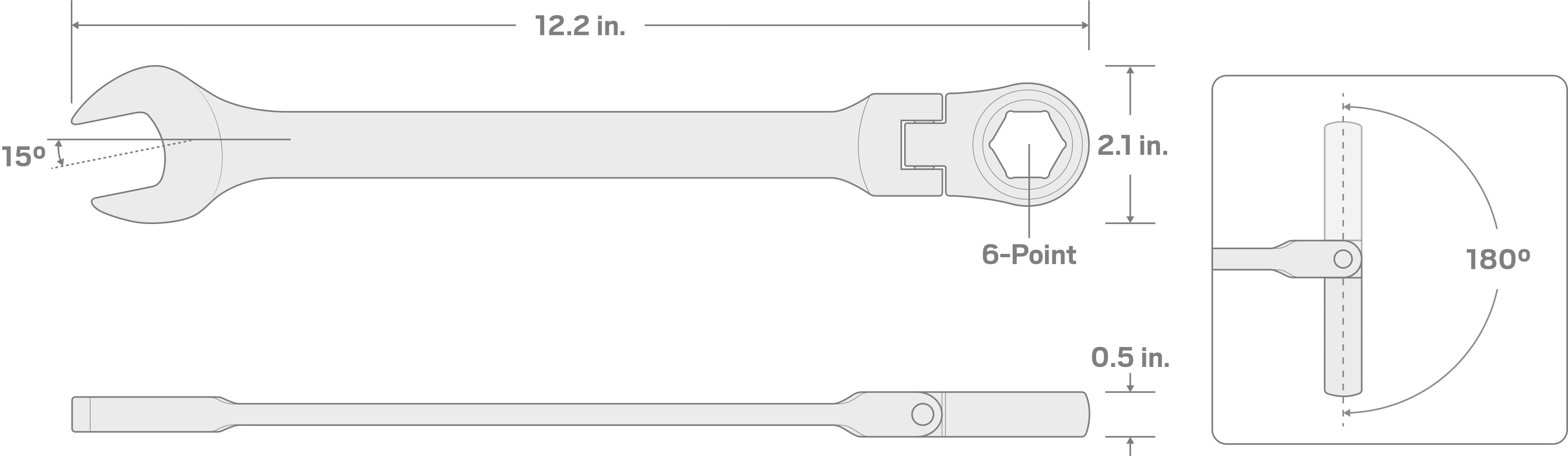 Specs for 23 mm Flex Ratcheting Combination Wrench