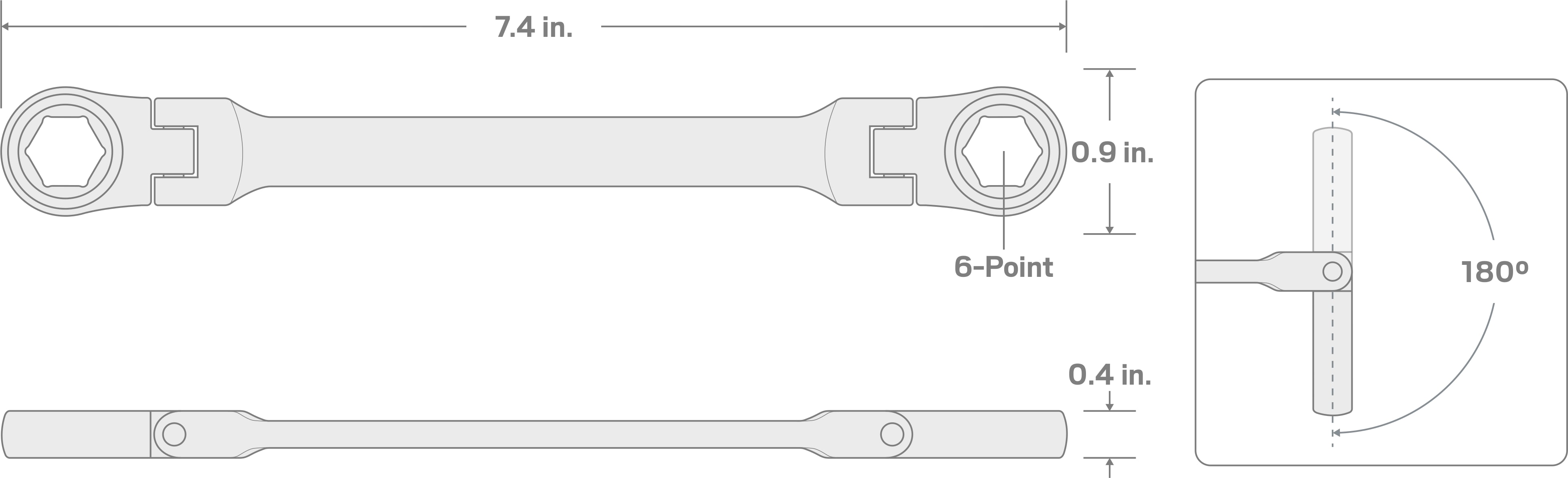Specs for 9 x 11 mm Flex Ratcheting Box End Wrench